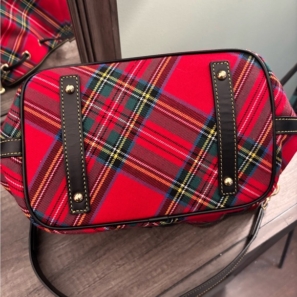 Dooney & Bourke Red Tartan Plaid Women's Bucket Bag - Picture 6 of 9